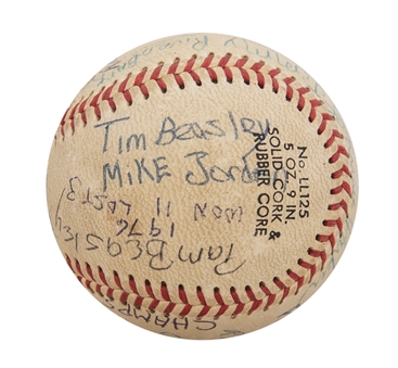 1976 Michael Jordan Signed Babe Ruth League Parkers Food Store Team Signed Baseball ONE OF THE EARLIEST KNOWN JORDAN SIGNATURES (PSA/DNA, JSA & Coach LOA)
